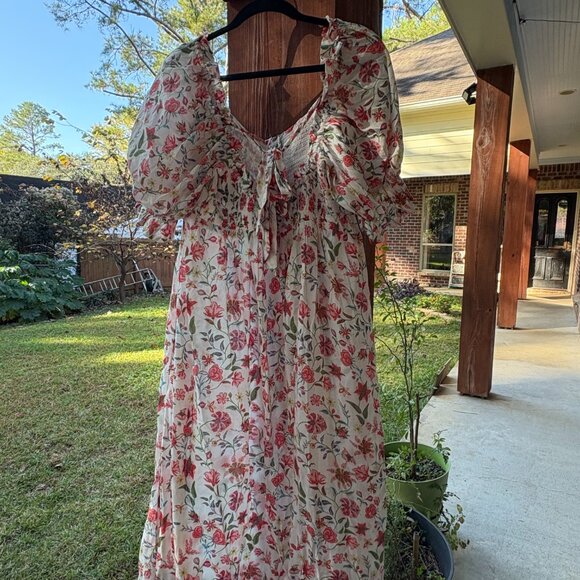 Floral Puff Sleeve Midi Nap Dress by Mark D. Sikes for Anthropologie Size Large - Picture 2 of 4